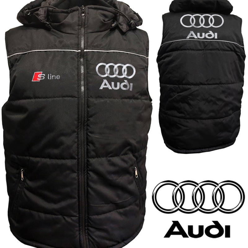 Auto Car Gilet, Sleeveless Vest With Hood Racing, Motorsport, Embroidered Logos S-line 001