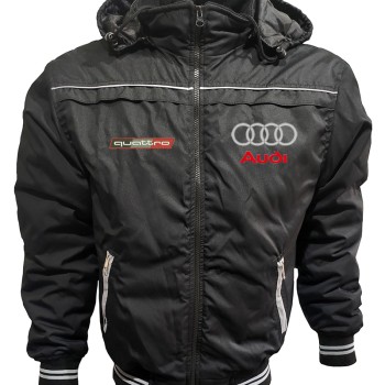 Auto Quattro Sport Car Outer Jacket With Removable Hood Embroidered Logos Racing Driver Apparel
