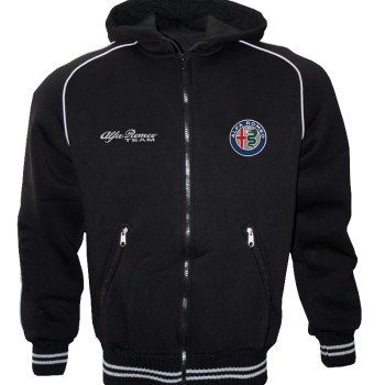Alfa Romeo Fleece Jacket With Hood Embroidered Logos Racing Sweatshirt Fleece Top