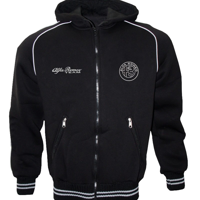 Alfa Romeo Fleece Jacket With Hood Embroidered Logos Racing Sweatshirt Fleece Retro